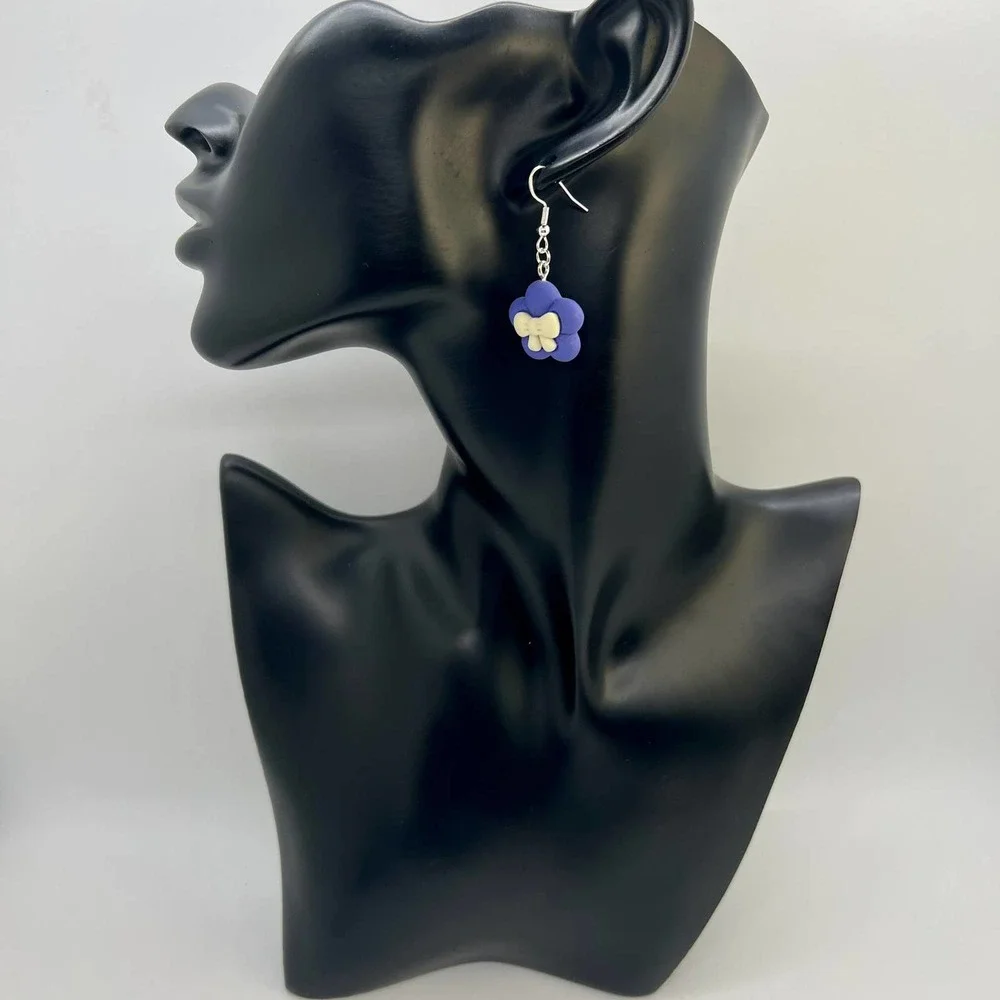 Ribbon Earrings - Bow Earrings - Flower Earrings - Indigo Blue Clay Earrings